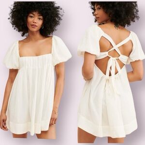 Free People Marina Babydoll Mini Dress Open Strappy Back White Size Small